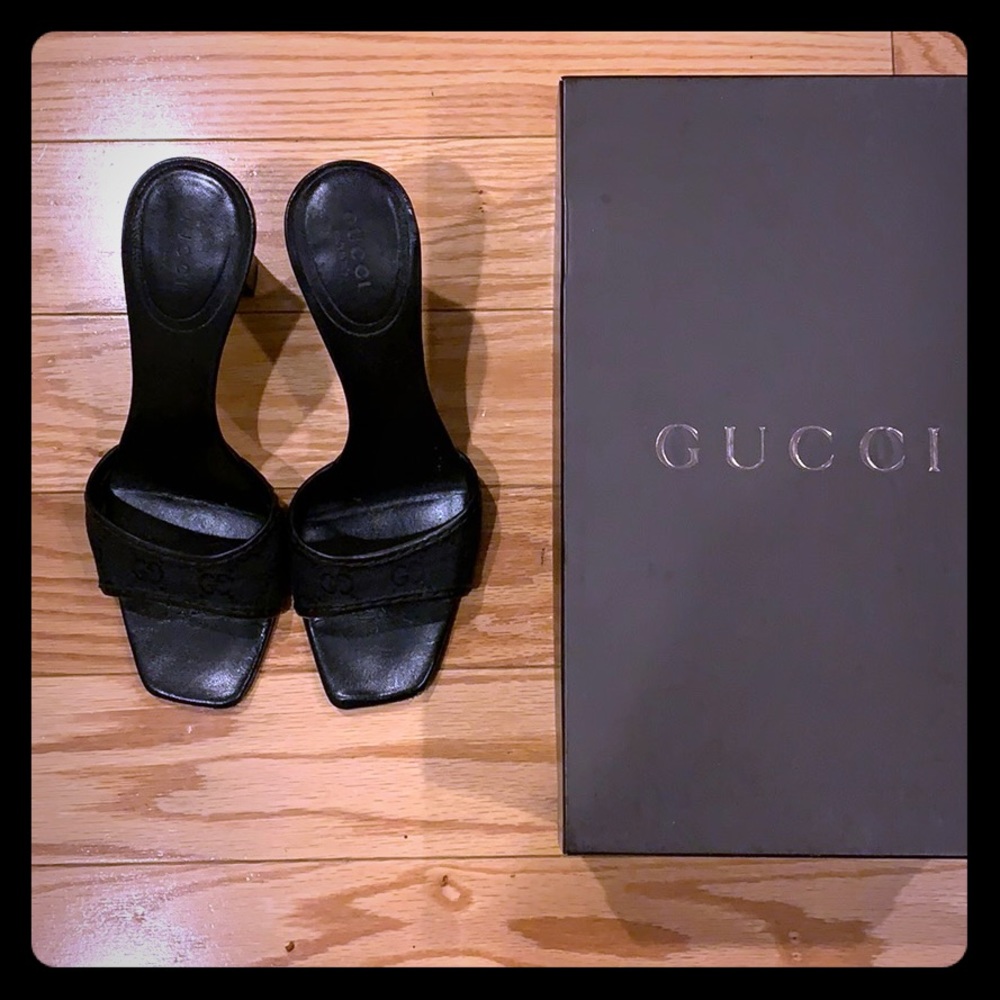 Gucci Original GG High Heel Slides in Nero (Black)